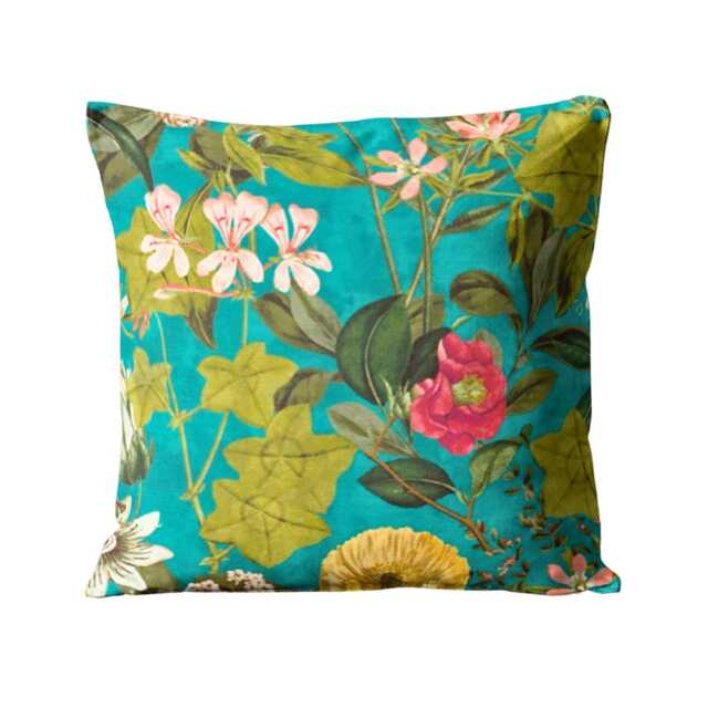 Clarke & Passiflora, Teal Kingfisher Blue, Olive Green Pink Velvet Cushion Cover, Throw Pillow Home Decor - image 1