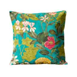 Clarke & Passiflora, Teal Kingfisher Blue, Olive Green Pink Velvet Cushion Cover, Throw Pillow Home Decor - thumbnail 1