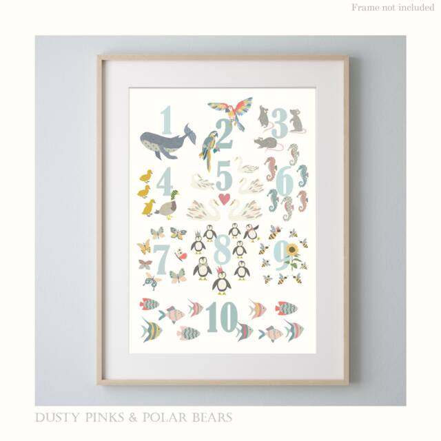 Number Chart in Various Colourways - No Boarder Nursery Print Poster Children's Prints Wall Art Liberty - image 1