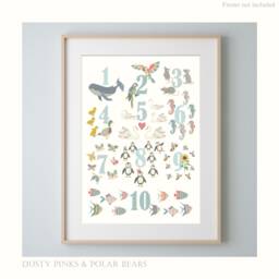 Number Chart in Various Colourways - No Boarder Nursery Print Poster Children's Prints Wall Art Liberty - thumbnail 1
