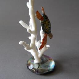 Glass Sea Turtle Sculpture Coral Reef Desk Art, Beach House Decor - thumbnail 4