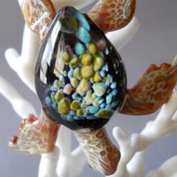 Glass Sea Turtle Sculpture Coral Reef Desk Art, Beach House Decor - thumbnail 2