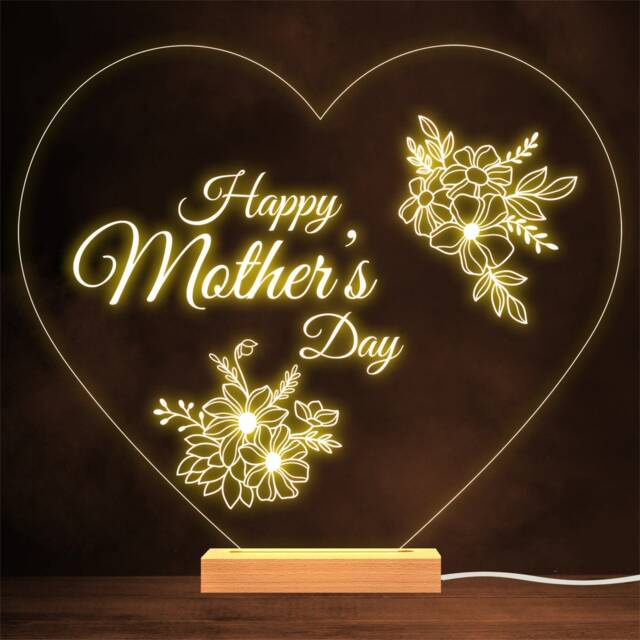 Happy Mother's Day Heart Flowers Mum Personalised Gift Warm Lamp Night Light - image 1