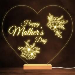 Happy Mother's Day Heart Flowers Mum Personalised Gift Warm Lamp Night Light - thumbnail 1
