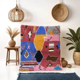 Authentic Handmade Moroccan Rug - Colorful Abstract Patchwork Wool Carpet Small Eclectic Boho Accent - thumbnail 2