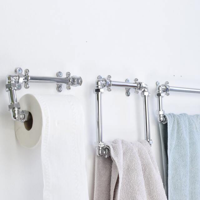 Industrial Chrome Bathroom Set - Washroom Set Accessories Towel Rails - image 1