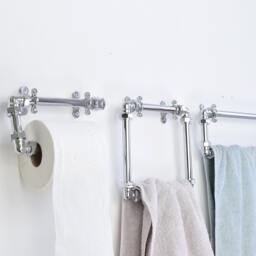 Industrial Chrome Bathroom Set - Washroom Set Accessories Towel Rails - thumbnail 1