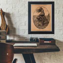 Vintage Mermaid Poster - Antique Nautical Illustration, Rustic Ocean Wall Art, Mythical Sea Decor - thumbnail 2