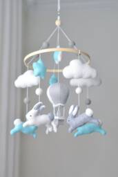 Baby Mobile/ Nursery Mobile/Handmade Mobile/Mobile/Baby Gift/Present For Child/Felt Mobile/Felt Rabbit/Felt Bunny/Gift A Boy