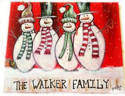 Personalized Snowmen Family Painting, Perfect For Christmas Gift, Snow, Holiday Decor, Winter Art, Gift Ideas Snowman Painting - thumbnail 1