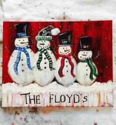 Personalized Snowmen Family Painting, Perfect For Christmas Gift, Snow, Holiday Decor, Winter Art, Gift Ideas Snowman Painting - thumbnail 3
