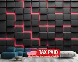 3D Black Tiles Wallpaper Mural, Aligned Geometric Art, Peel & Stick Decal - thumbnail 1