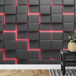 3D Black Tiles Wallpaper Mural, Aligned Geometric Art, Peel & Stick Decal - thumbnail 3