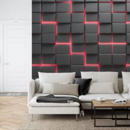 3D Black Tiles Wallpaper Mural, Aligned Geometric Art, Peel & Stick Decal - thumbnail 2