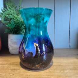 Hand Decorated 18cm Tall Ombre Glass Vase Purple Turquoise With Gold Copper Or Silver Finish - thumbnail 2