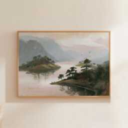 Pine Lake Poster, Mountain Landscape Print, Nature Wall Art, Paper - thumbnail 1