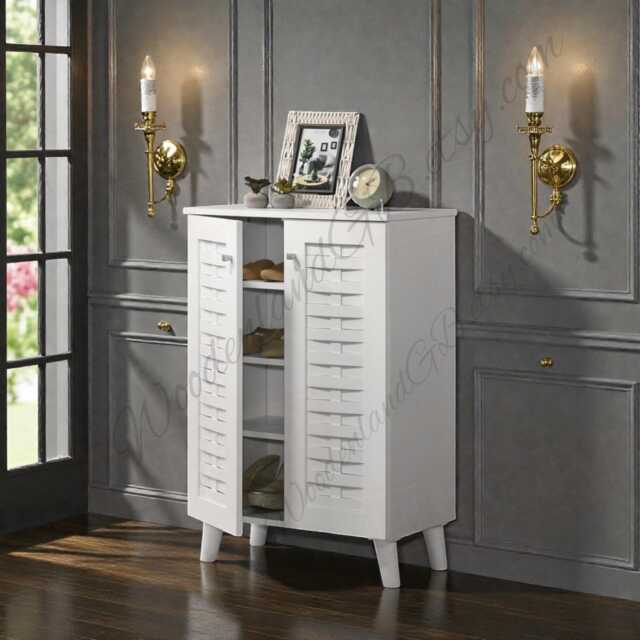Entryway Shoe Storage Modern White Cabinet With 2 Doors, Compact Hallway Organizer - image 1