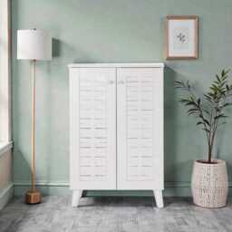 Entryway Shoe Storage Modern White Cabinet With 2 Doors, Compact Hallway Organizer - thumbnail 2