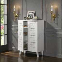 Entryway Shoe Storage Modern White Cabinet With 2 Doors, Compact Hallway Organizer