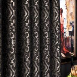 Luxury Black Damask Curtains Custom Size Color Block Drape - thumbnail 3