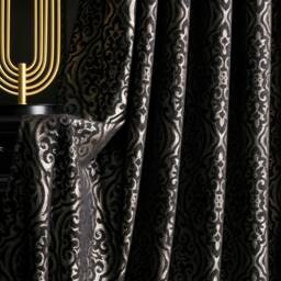 Luxury Black Damask Curtains Custom Size Color Block Drape - thumbnail 4