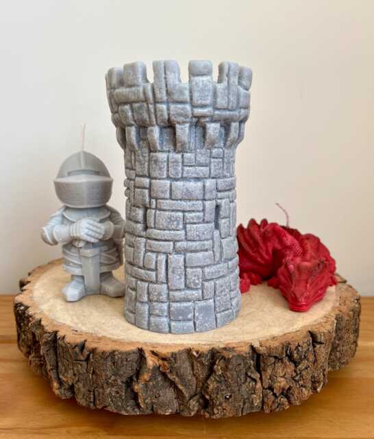 Medieval Castle Turret Candle - Hand Carved Soy Wax - Welsh Heritage Pillar - image 1