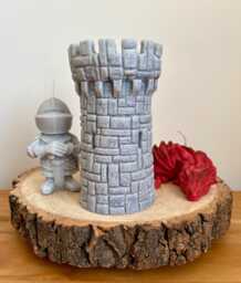 Medieval Castle Turret Candle - Hand Carved Soy Wax - Welsh Heritage Pillar - thumbnail 1