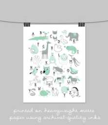 Mint Animal Alphabet Print - Modern Kids Room Wall Art - thumbnail 1