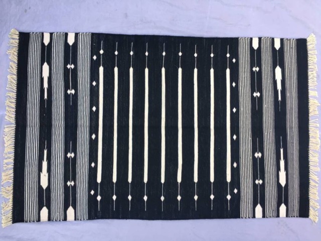 3x5 Black & White Cotton Rug Dhurrie - Stripes - International Shipping in 7 Days - image 1