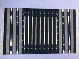 3x5 Black & White Cotton Rug Dhurrie - Stripes - International Shipping in 7 Days - thumbnail 1