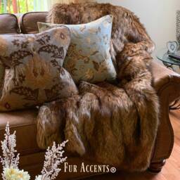 Luxury Faux Fur Throw Blanket - Golden Brown Wolf, Minky Lining