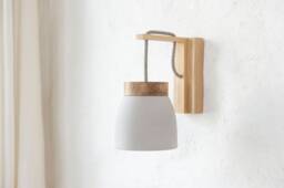 No.11 S - Ceramic Oak Wood Wall Light For Outlet Many Colours Incl. E14 Led Bulb Opt. Switch Handmade Matt - thumbnail 1