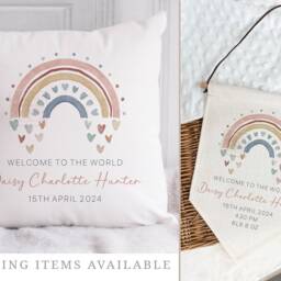 Personalised New Baby Cushion, Girl Gift, Welcome Girl, Nursery Decor, Pillow, Name Birth Stats - thumbnail 3