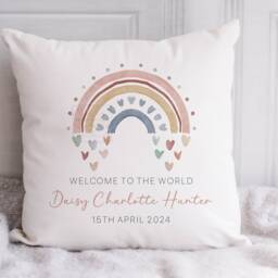 Personalised New Baby Cushion, Girl Gift, Welcome Girl, Nursery Decor, Pillow, Name Birth Stats - thumbnail 2
