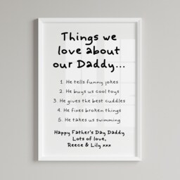 Personalised Framed Daddy Gift, Dad Print, Reasons I Love, Daughter, Son, New Dad, Papa Dad's Birthday, Fathers Day Gifts - thumbnail 2