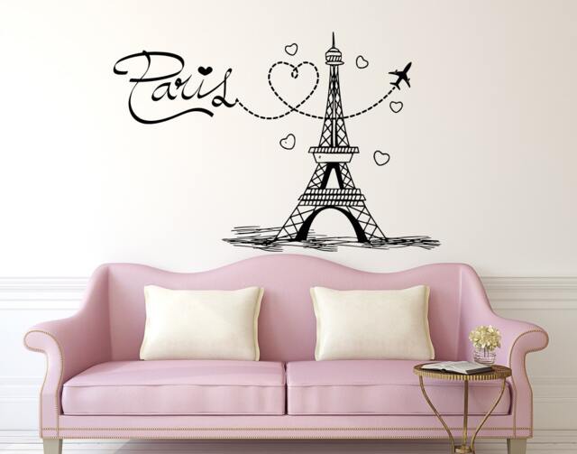 Eiffel Tower Wall Decal Paris Silhouette Vinyl Stickers Decals Art Home Decor Mural Lettering France Bedroom Dorm X252 - image 1