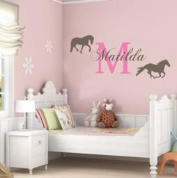 Childrens Name & Horses - Personalised Bedroom Wall Sticker Contemporary Vinyl Decal