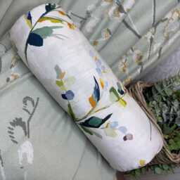 Modern Green Leaf Bolster Cushion Designer 16x6 Inch Wildflower Pillow For Sofa Or Bed Decor/John Lewis Fabric - thumbnail 1