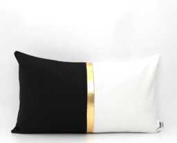 White, Black & Metallic Gold Colorblock Lumbar Pillow Cover - Custom Stripe All Sizes Modern Pillow, Home Gifts For You