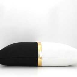 White, Black & Metallic Gold Colorblock Lumbar Pillow Cover - Custom Stripe All Sizes Modern Pillow, Home Gifts For You - thumbnail 2