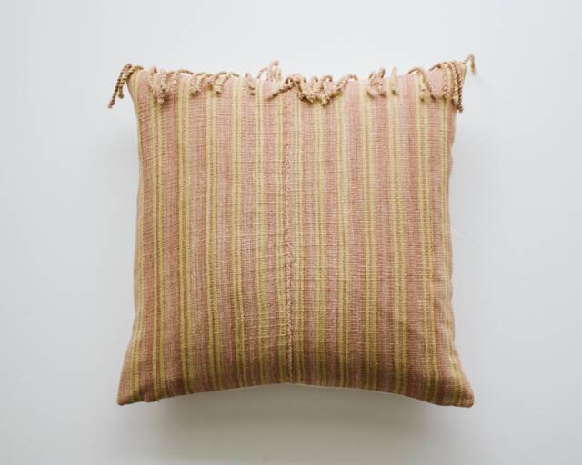 Terracotta & Yellow Striped Pillow Cover With Fringe, Designer Throw Pillow, Muted Modern Earthy Bohemian Pillows, Boho Decor - image 1