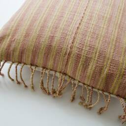 Terracotta & Yellow Striped Pillow Cover With Fringe, Designer Throw Pillow, Muted Modern Earthy Bohemian Pillows, Boho Decor - thumbnail 3