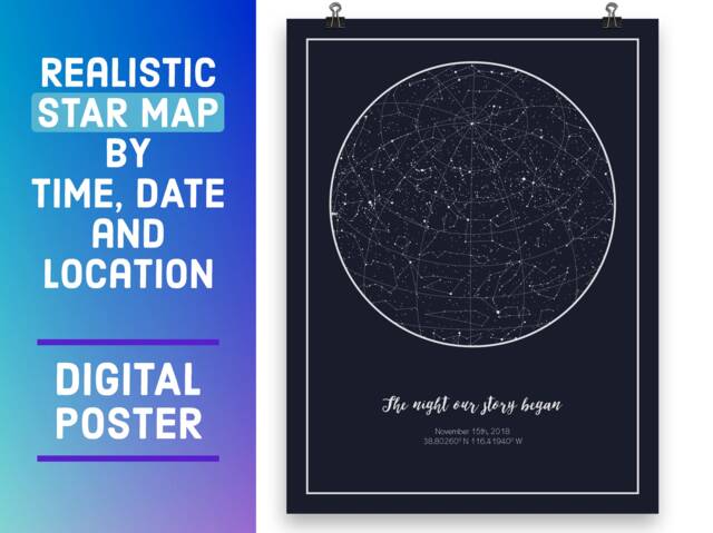 Custom Star Map By Date, Constellation - Home Wall Decor Wedding Keepsake, 1St Anniversary Gift, Night Sky, Space Gifts, Digital Print - image 1