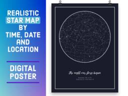Custom Star Map By Date, Constellation - Home Wall Decor Wedding Keepsake, 1St Anniversary Gift, Night Sky, Space Gifts, Digital Print - thumbnail 1