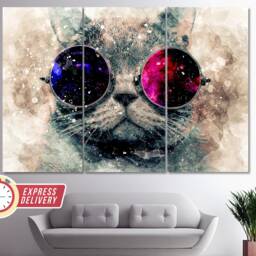 Cat in Glasses Abstract Canvas Art, Paintings, Print, Poster, Photo, Lover Gift, Cats Wall Art - thumbnail 3