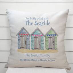 Personalised Beach Huts Seaside Family Holiday Home Cushion Cover - Caravan, Camper Or Hut Decor 40cm 16 Inches - thumbnail 3