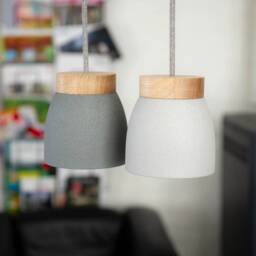 Ceramic Wall Lamp Light Gray/Dark - Textile Cable Cord Switch Oak Wood Bracket Bedside Us/Uk Plug E14 in Sconce - thumbnail 4