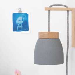 Ceramic Wall Lamp Light Gray/Dark - Textile Cable Cord Switch Oak Wood Bracket Bedside Us/Uk Plug E14 in Sconce - thumbnail 2