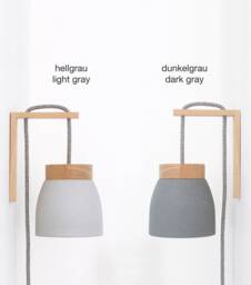 Ceramic Wall Lamp Light Gray/Dark - Textile Cable Cord Switch Oak Wood Bracket Bedside Us/Uk Plug E14 in Sconce - thumbnail 1