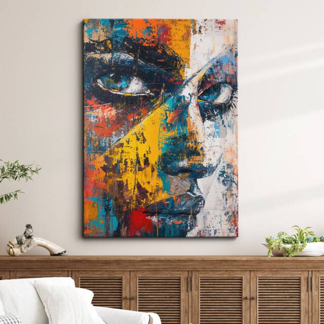 Female Face Colourful Abstract Paint Art Painting Framed Poster Print & Canvas Wall Decor Home Bedroom Banksy Gift - image 1